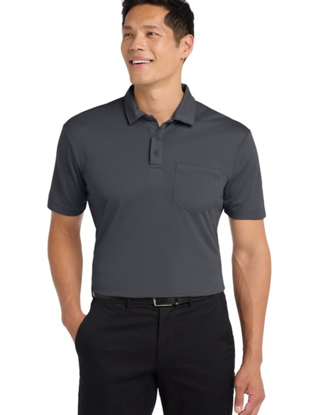 Port Authority Men's Short-Sleeve Pocket Polo in Charcoal Gray